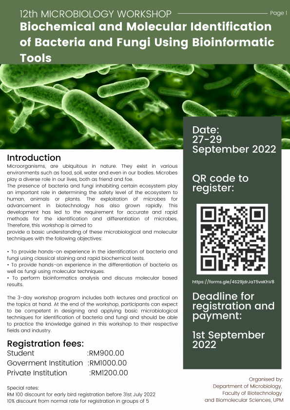 12th Microbiology Workshop on Biochemical and Molecular Identification of Bacteria and Fungi. 